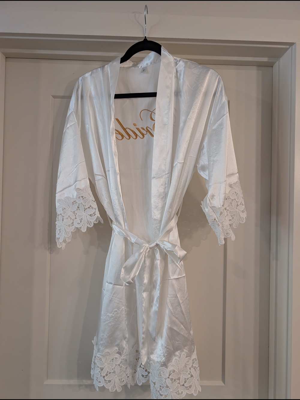 Bride Satin Robe with Gold Script - Picture 2 of 2
